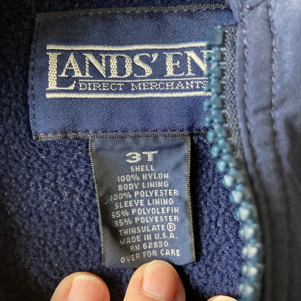 Lands End Kids 3T Navy Blue Thinsulate Fleece Lined Hooded Jacket‎ Made in USA